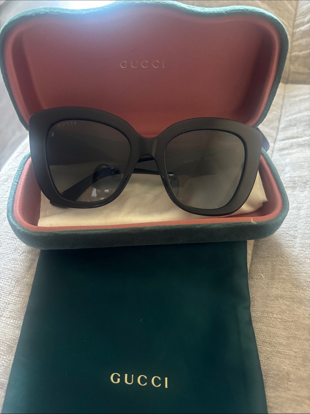 Gucci Women’s Black Oversized Square Sunglasses with Dark Lenses